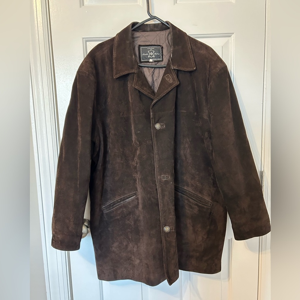 Vintage Leather Factory Firenze Italy Brown Suede Coat Button Front Men 54 2XL